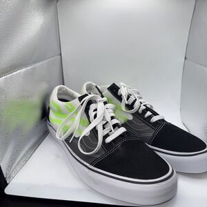 Vans Skate Tennis Shoes Black, Gray, White, Neon Green Flames Sz 10.5 Men NWOB
